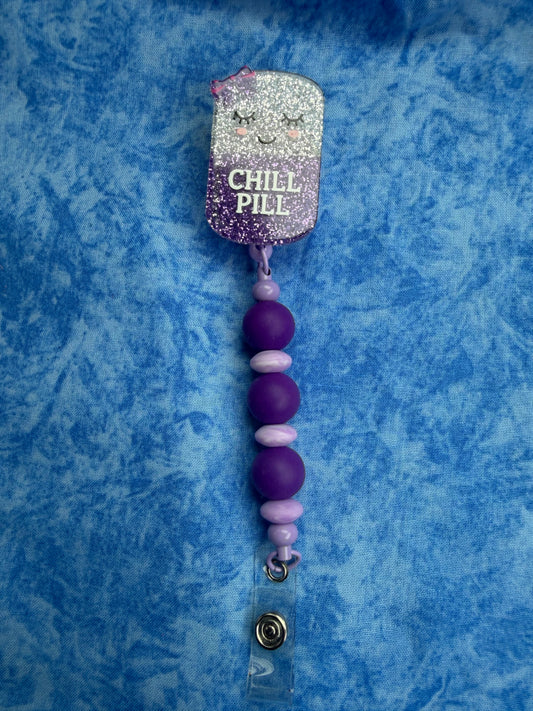 Purple Chill Pill - Beaded Badge Reel
