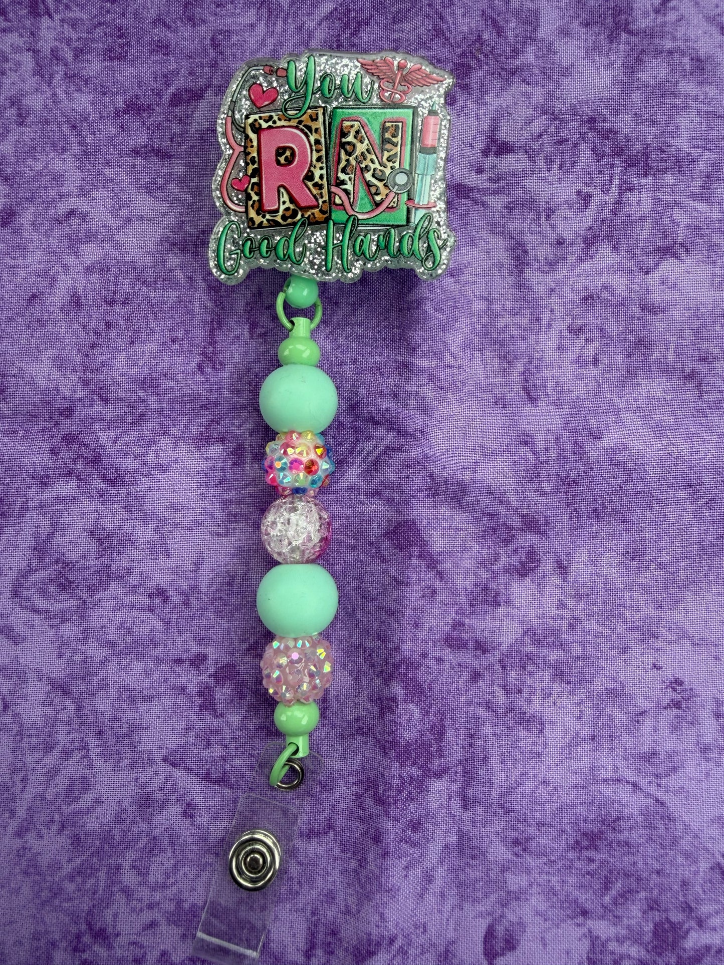You RN Good Hands - Beaded Badge Reel