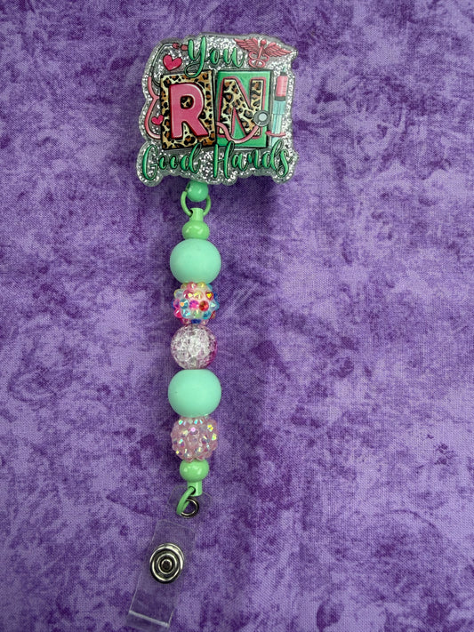 You RN Good Hands - Beaded Badge Reel