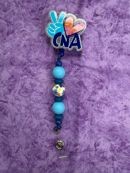 Peace, Love, CNA Blue - Beaded Badge Reel