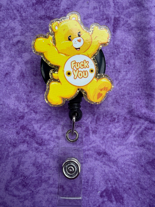 Cute Yellow F*ck You Bear - Acrylic Badge Reel