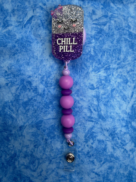Chill Pill Purple - Beaded Badge Reel