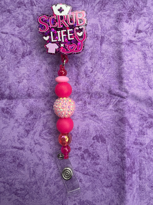Scrub Life👩‍⚕️ Pink - Beaded Badge Reel