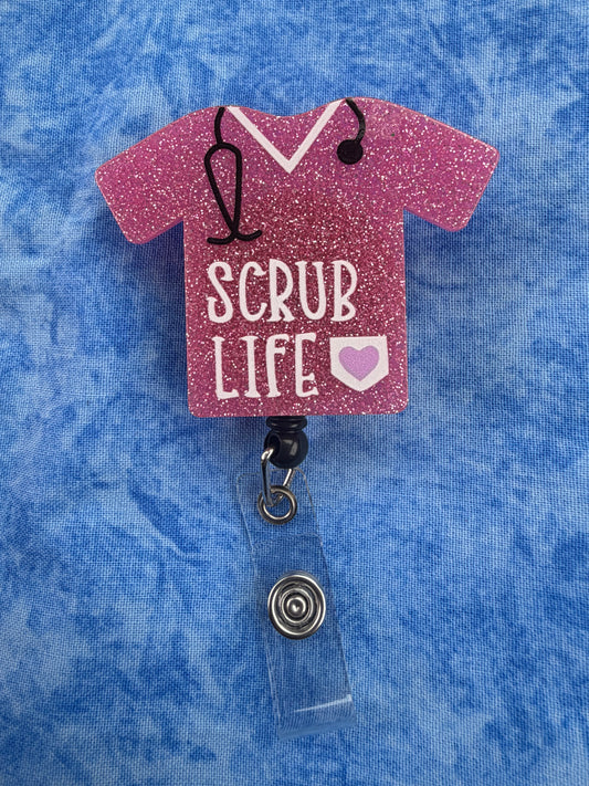 Nurse Scrub Life Shirt Pink - Acrylic Badge Reel