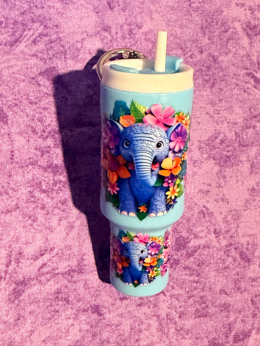 Cute Elephant and flowers - mini tumbler keychain