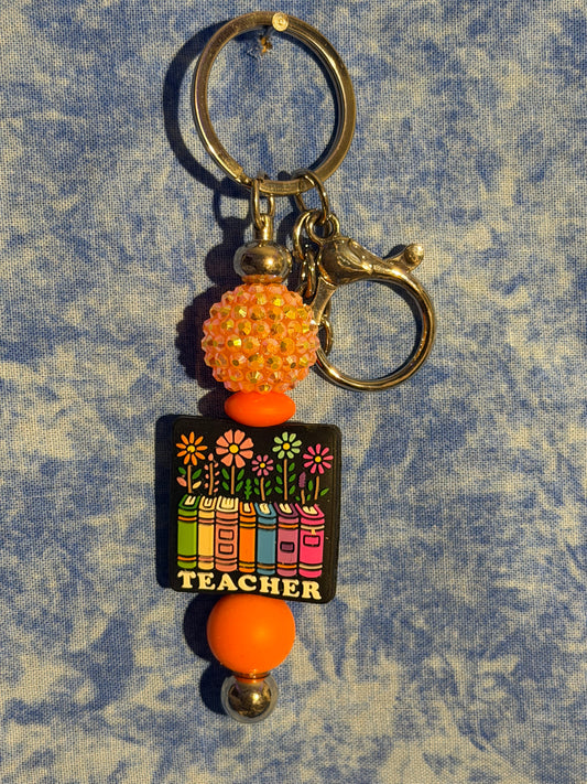 Teacher Orange - Beaded Keychain