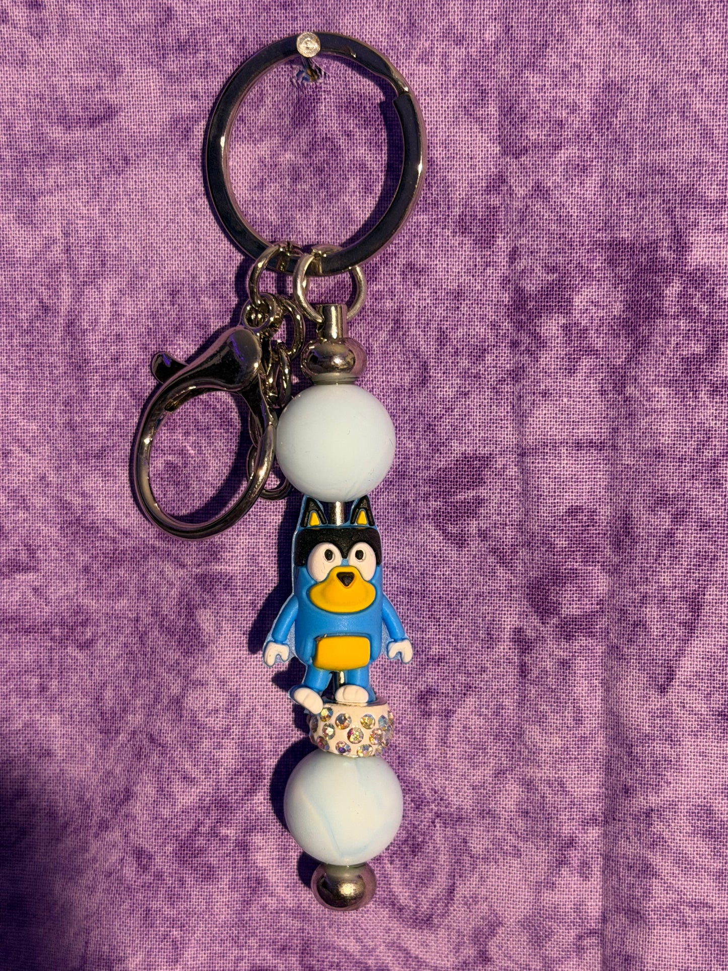 Blue dog White - Beaded Keychain