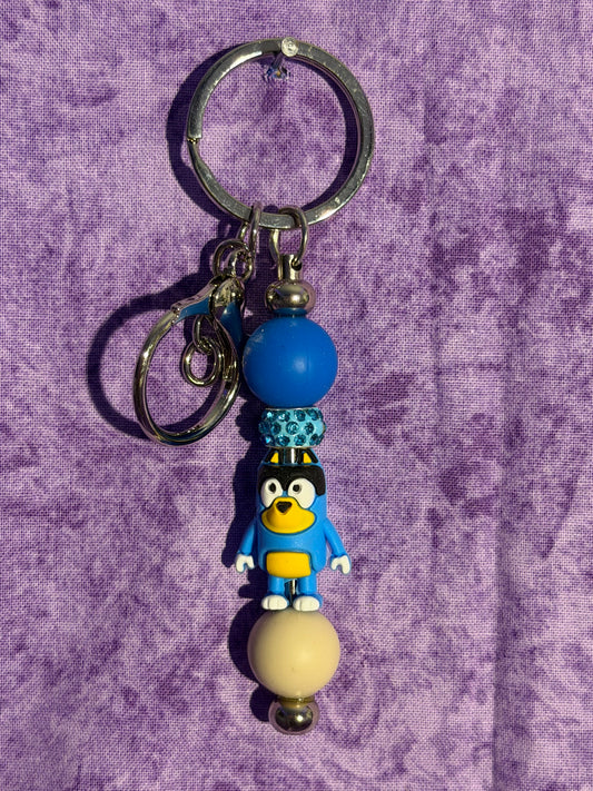 Cute Blue Dog - Beaded Keychain