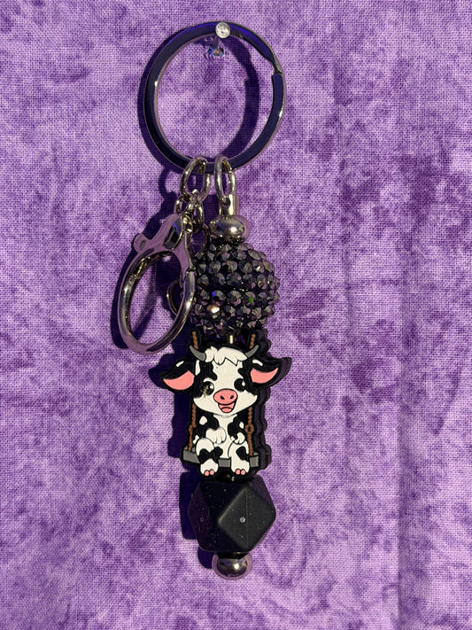 Cute Cow Black - Beaded Keychain