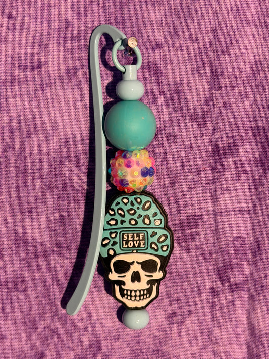Skull Teal - Beaded Bookmark