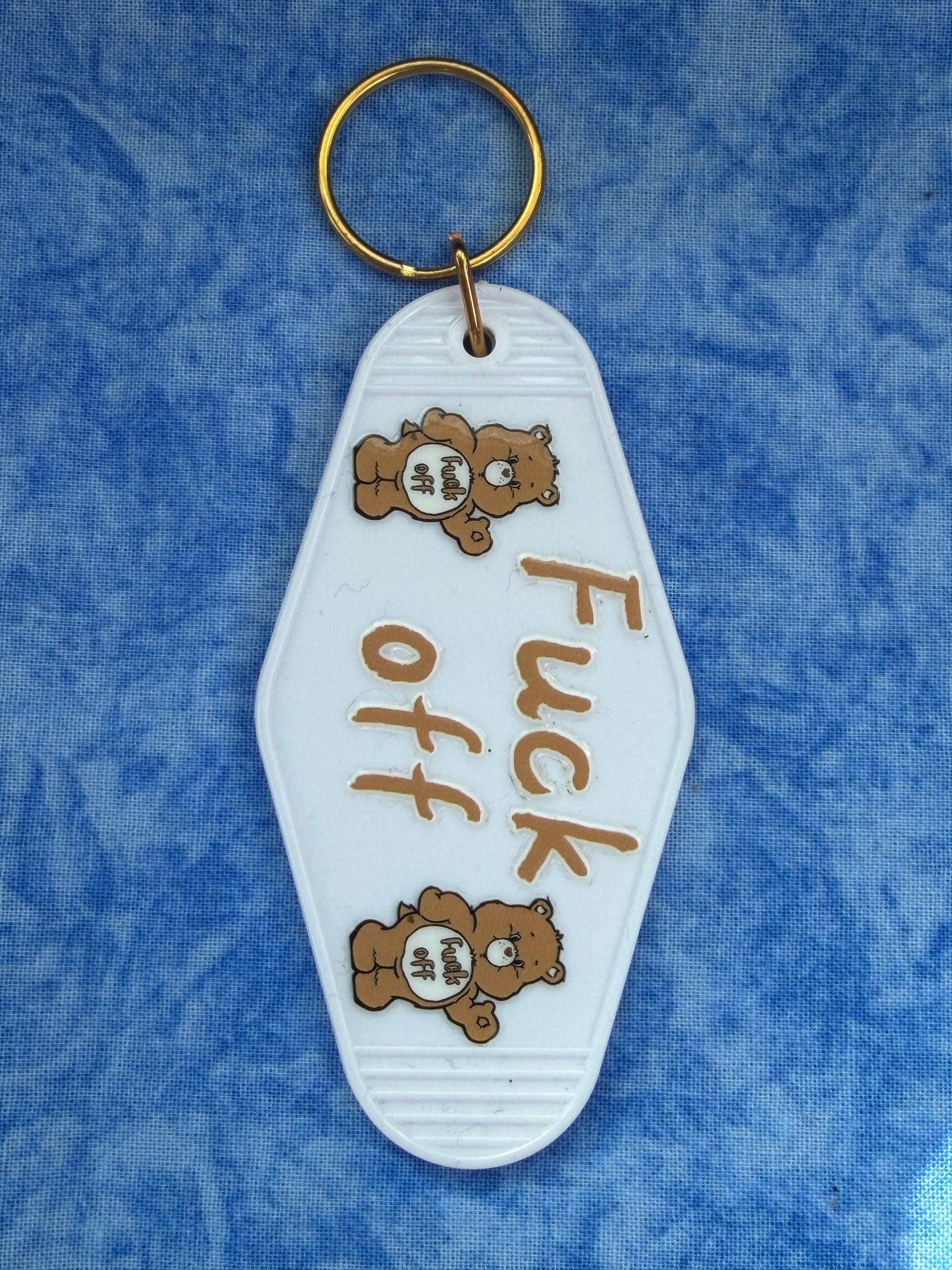 F*ck Off Brown Bear White - Hotel Keychain
