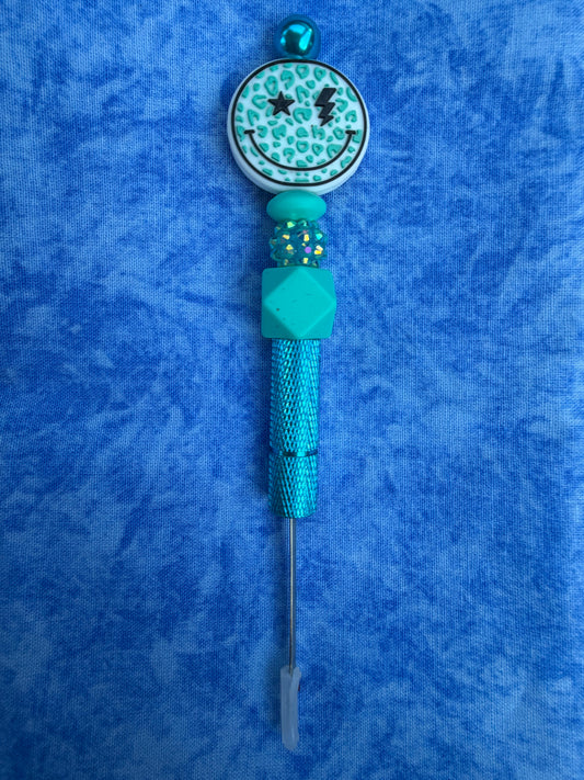 Teal Smiley Face - Beaded Seam Ripper
