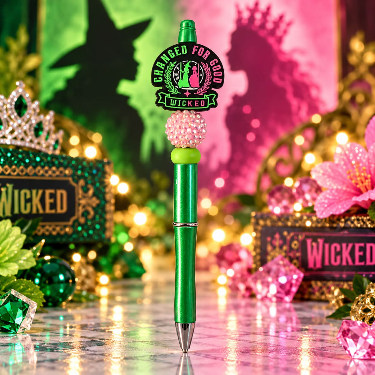 Green and Pink Witch - Beaded Pen