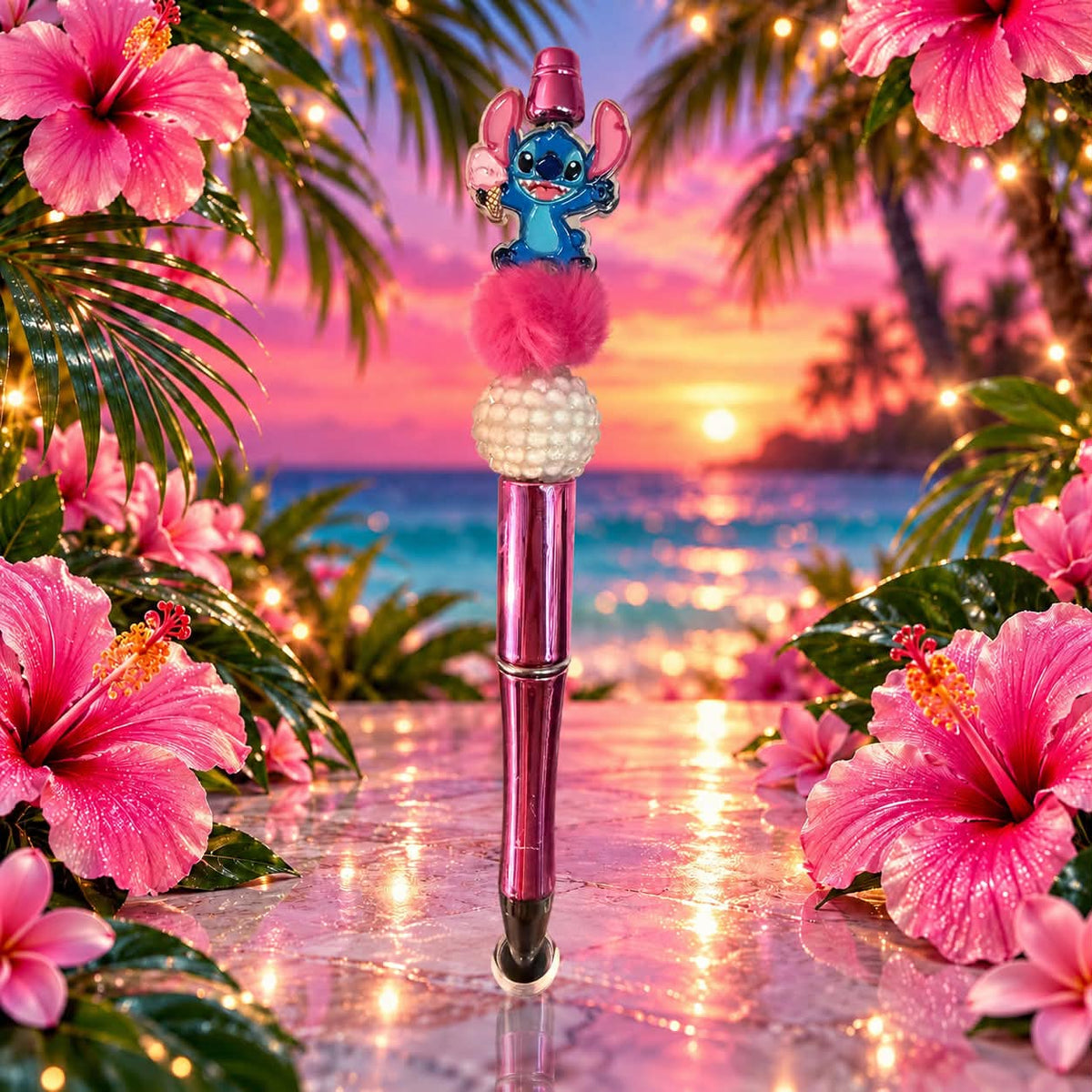 Cute Blue Alien Pink - Beaded Pen
