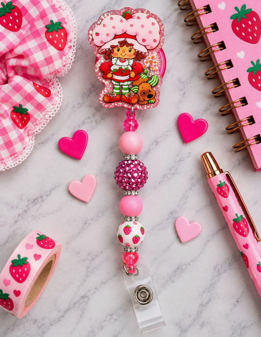 Cute Pink Girl - Beaded Badge Reel