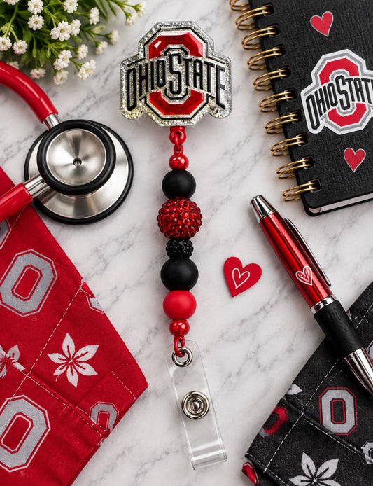 Sports Team Black & Red - Beaded Badge Reel