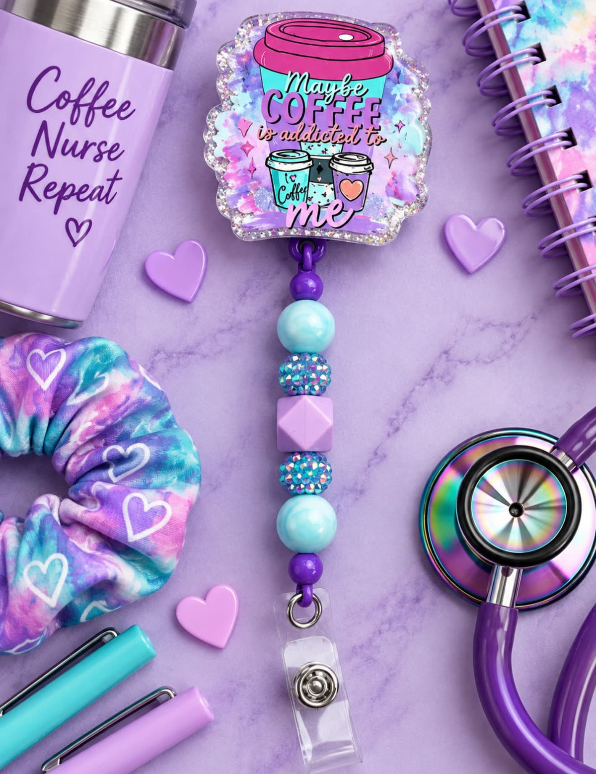 Maybe Coffee Is Addicted To Me - Beaded Badge Reel