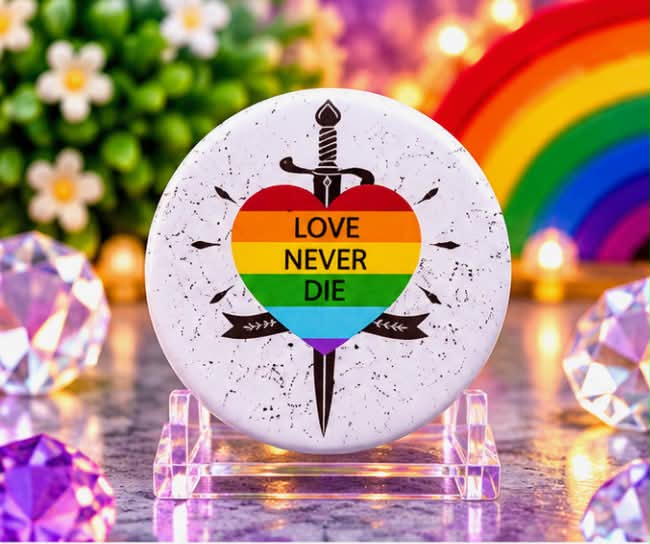 Rainbow Heart with Sword White Pin