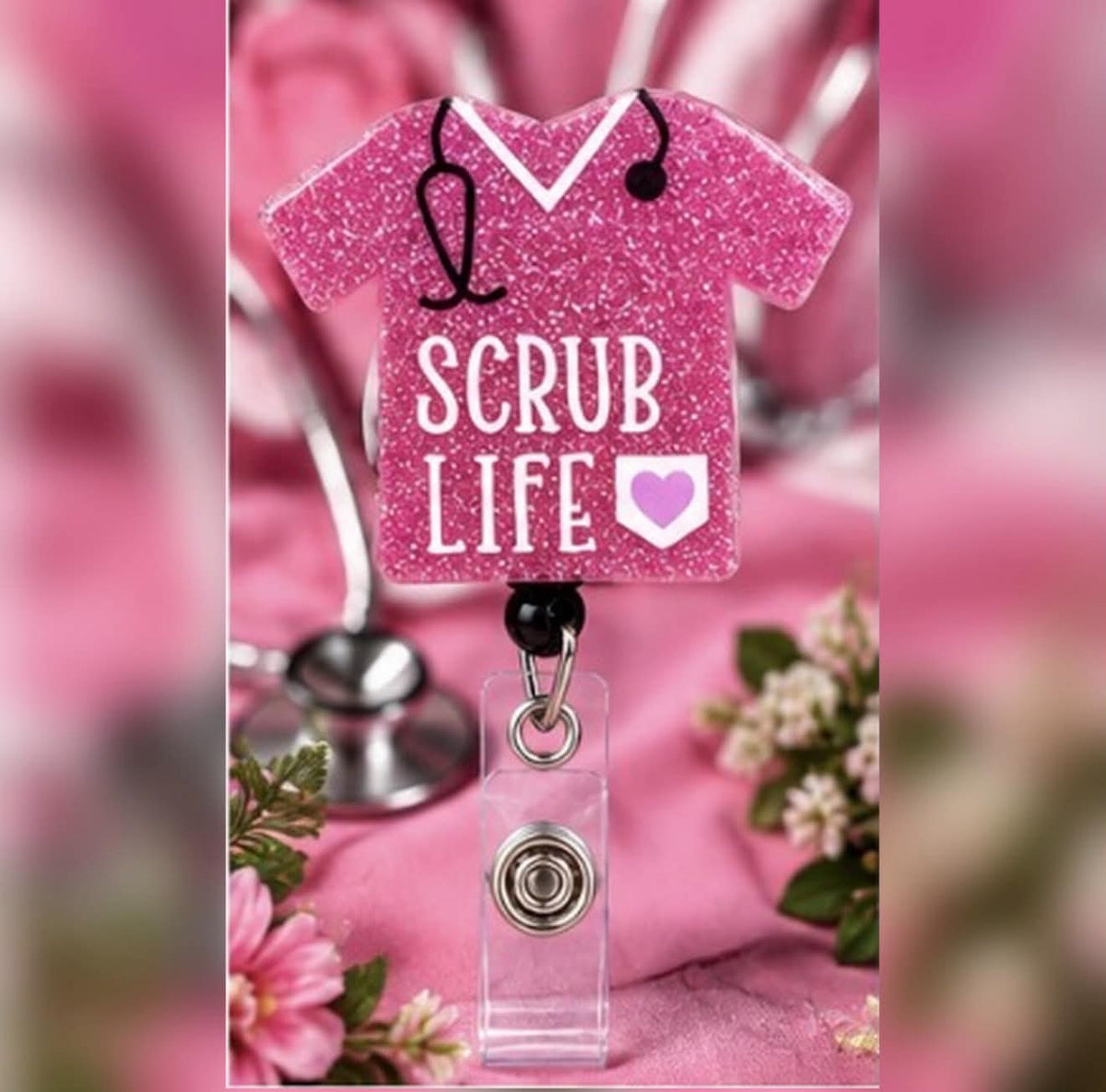 Nurse Scrub Life Shirt Pink - Acrylic Badge Reel