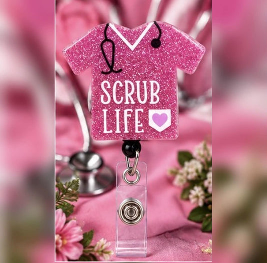 Nurse Scrub Life Shirt Pink - Acrylic Badge Reel