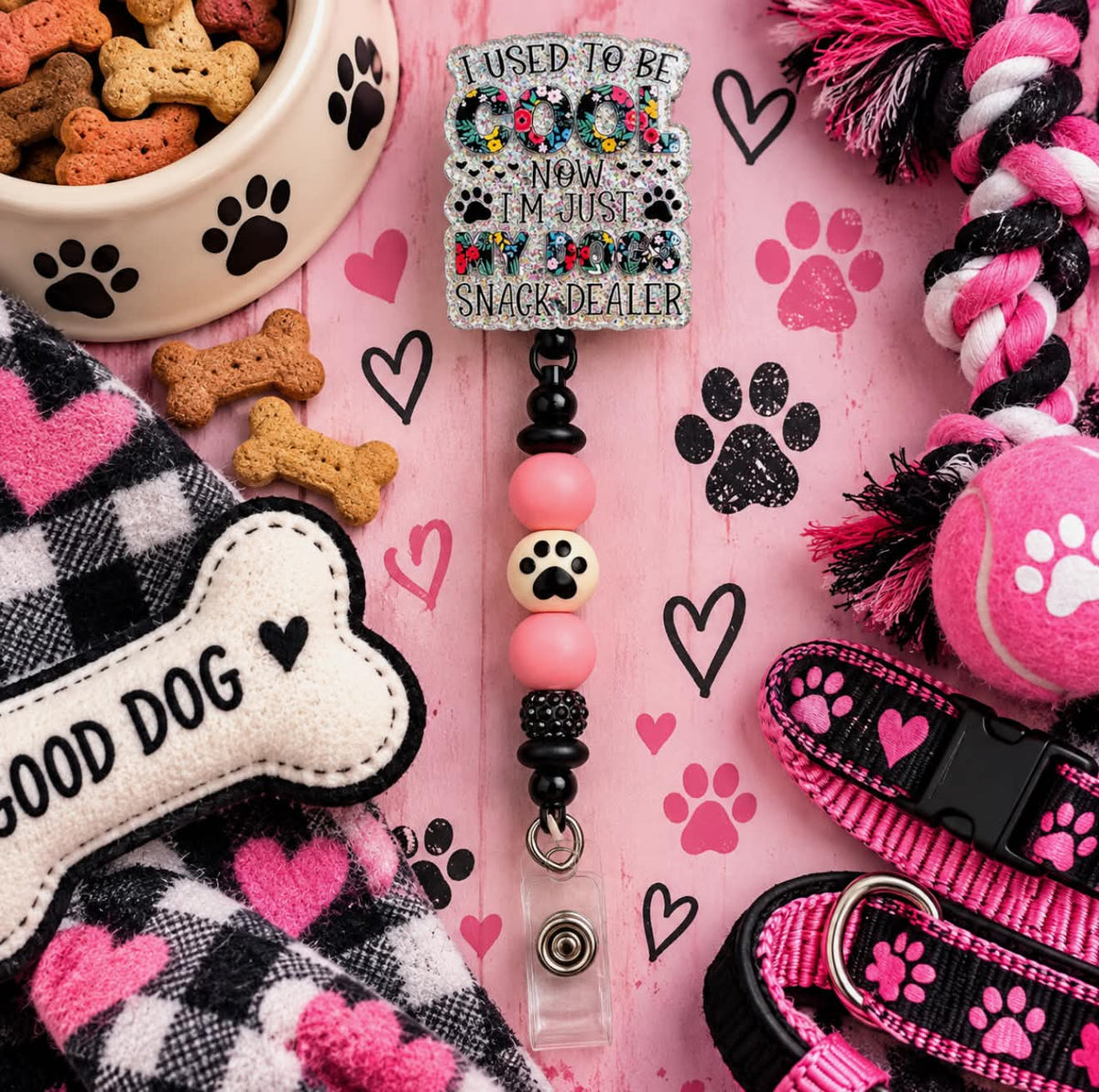 🐕Dogs🐶 Snack Dealer - Beaded Badge Reel