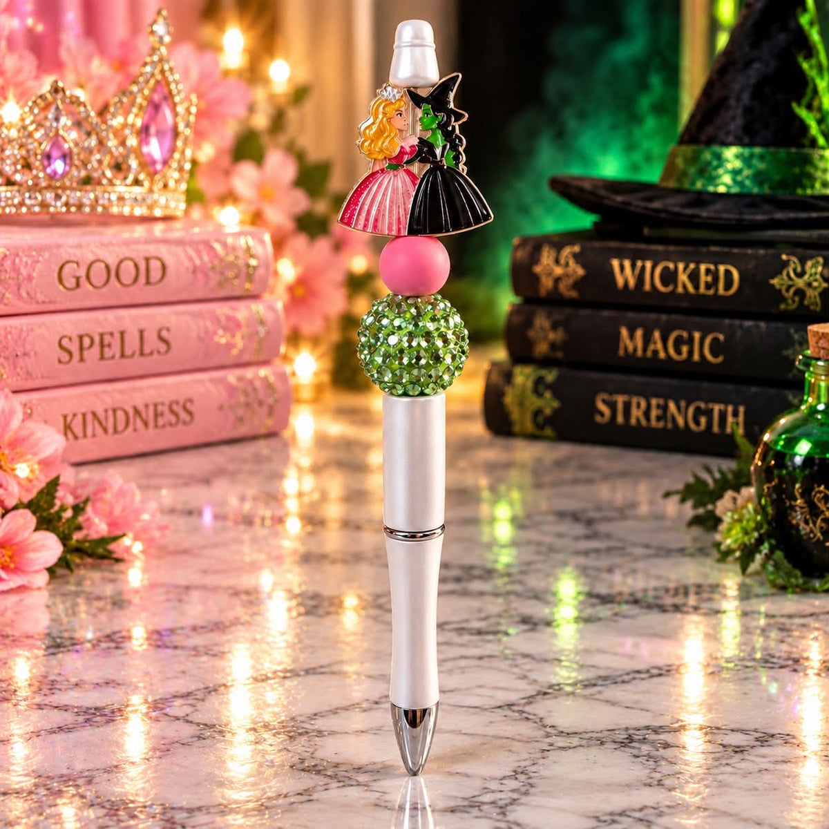 Green & Pink Witches - Beaded Pen