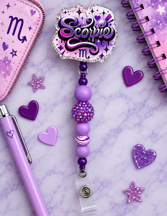 Scorpio Zodiac Purple - Beaded Badge Reel