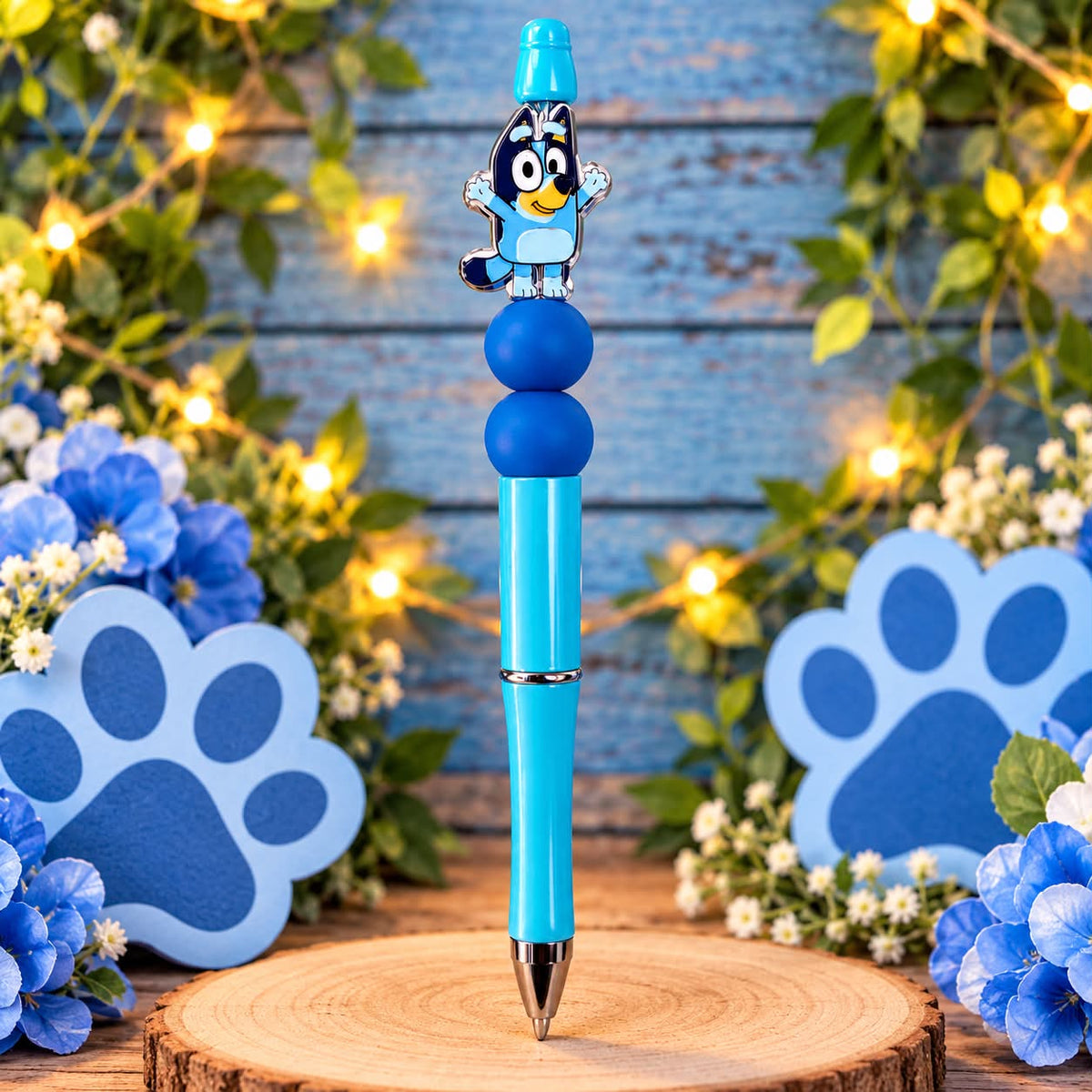 Cute Blue Dog - Beaded Pen